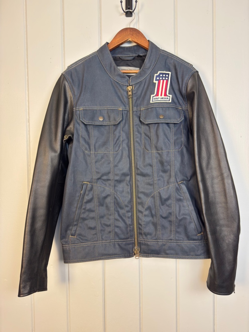 Harley Davidson Arterial Abrasion-Resistant Denim Riding Jacket Leather Sleeve L